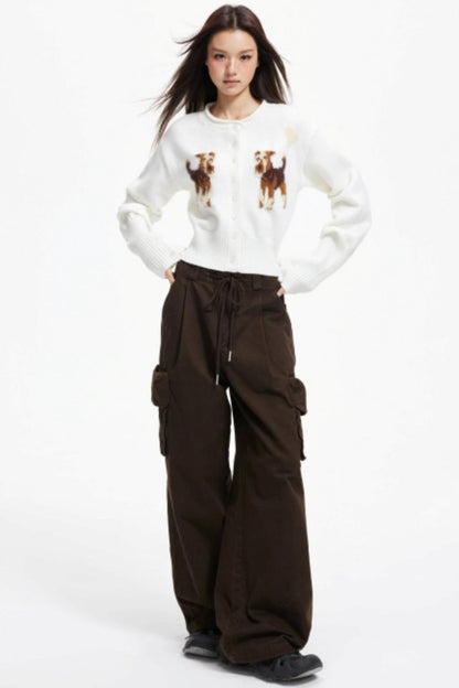 Puppy Jacquard Cropped Cardigan