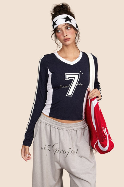 Retro Long Sleeve Cropped Sports Top