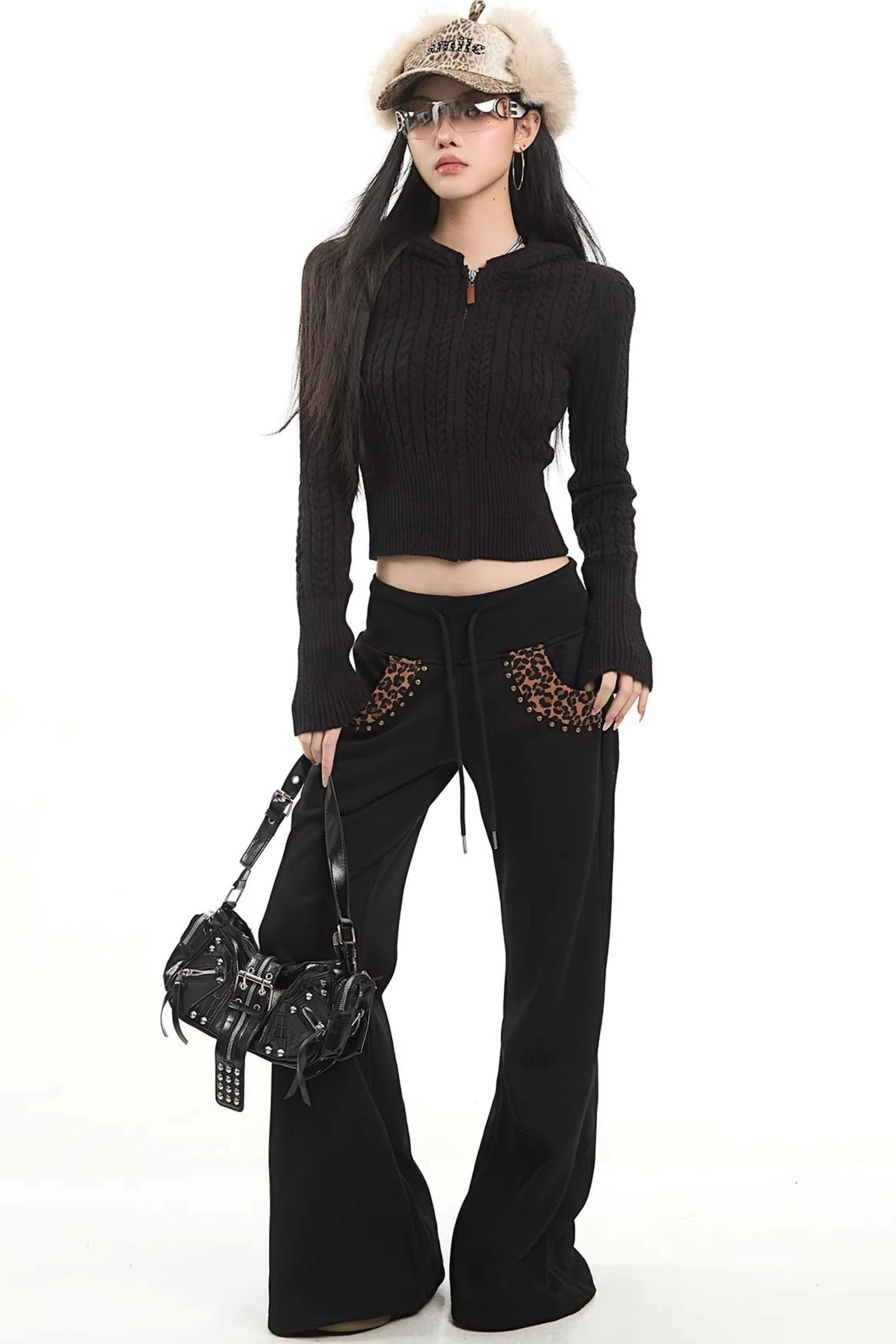 Leopard Print Patchwork Flared Pants