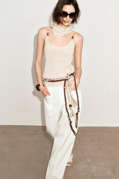 Draped Wide Leg Linen Pants