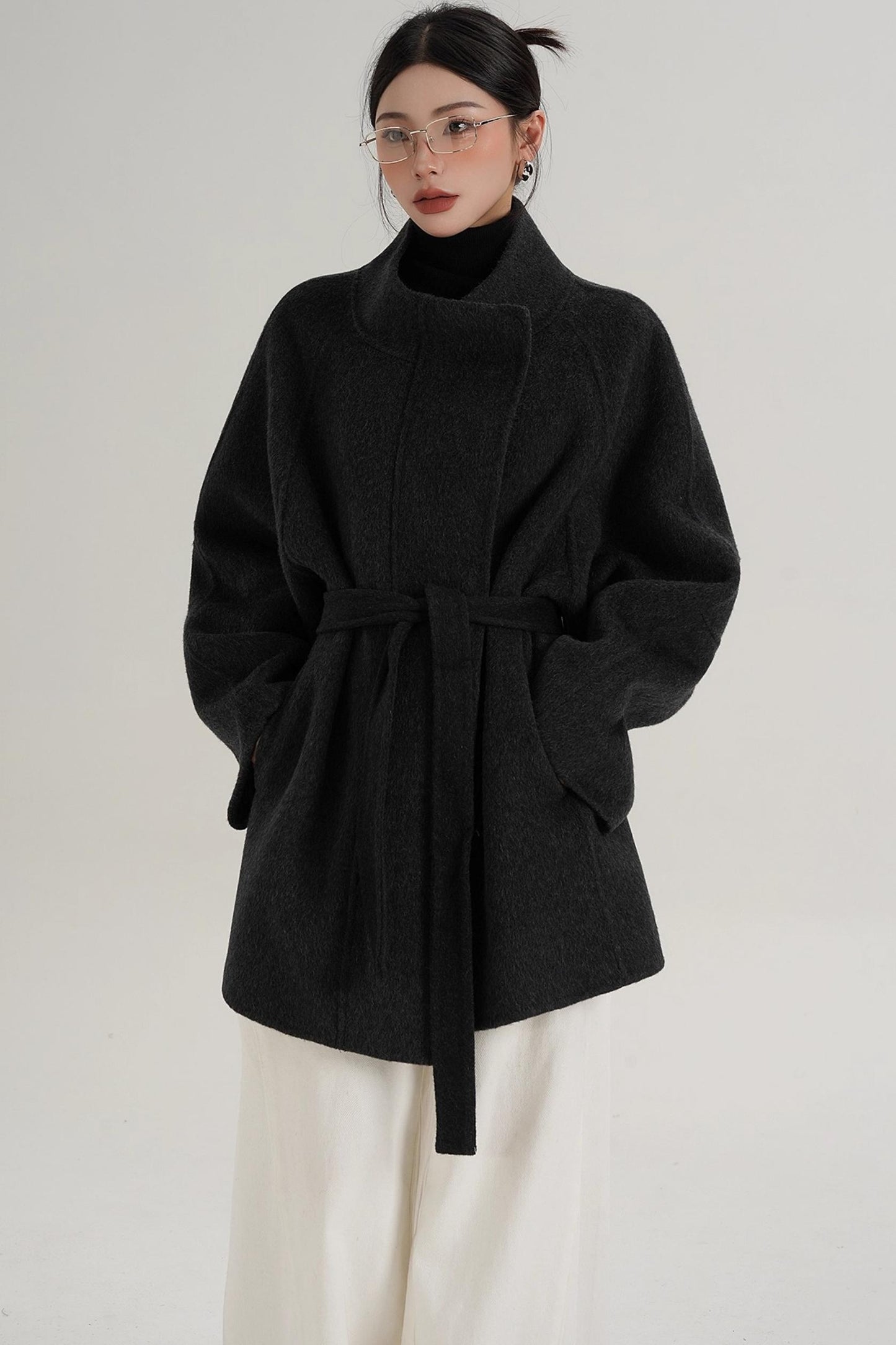 Elegant Woolen Lace-Up Coat