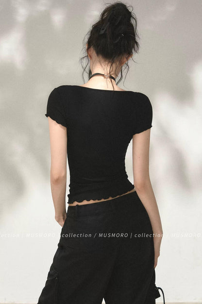 Lace Ruffle Short Sleeve Top