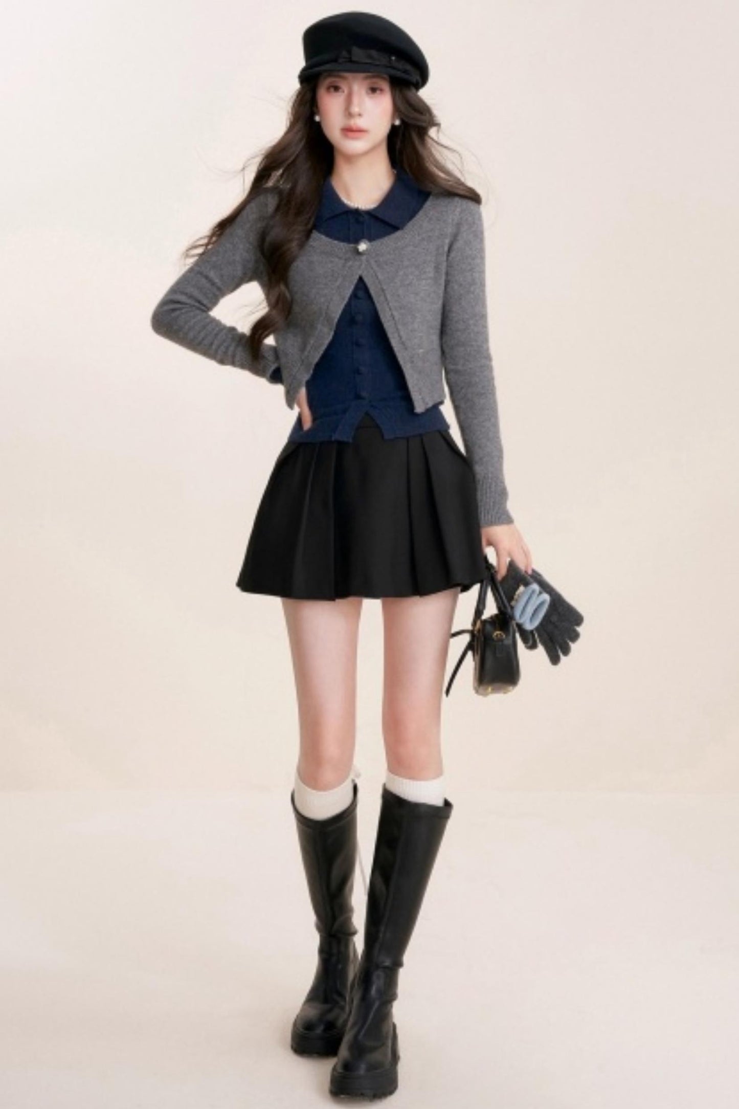 Contrast Embroidery Knit Cardigan