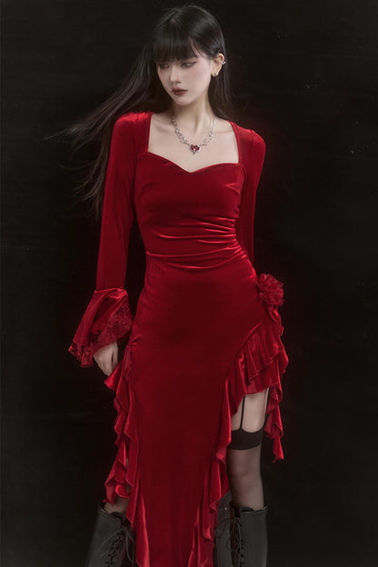 Women's Red Holiday Velvet Dress