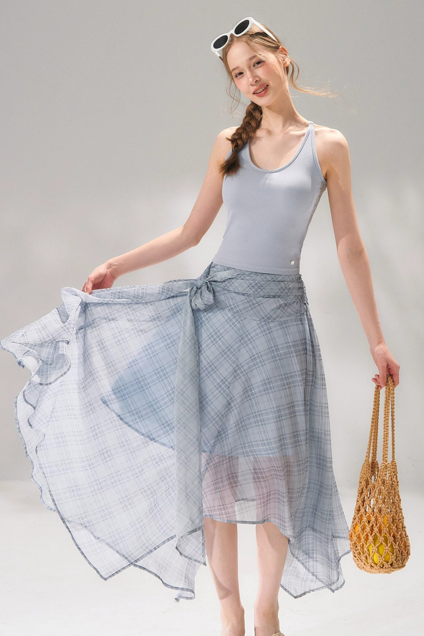 Completo a Due Pezzi Retro a Quadri in Chiffon