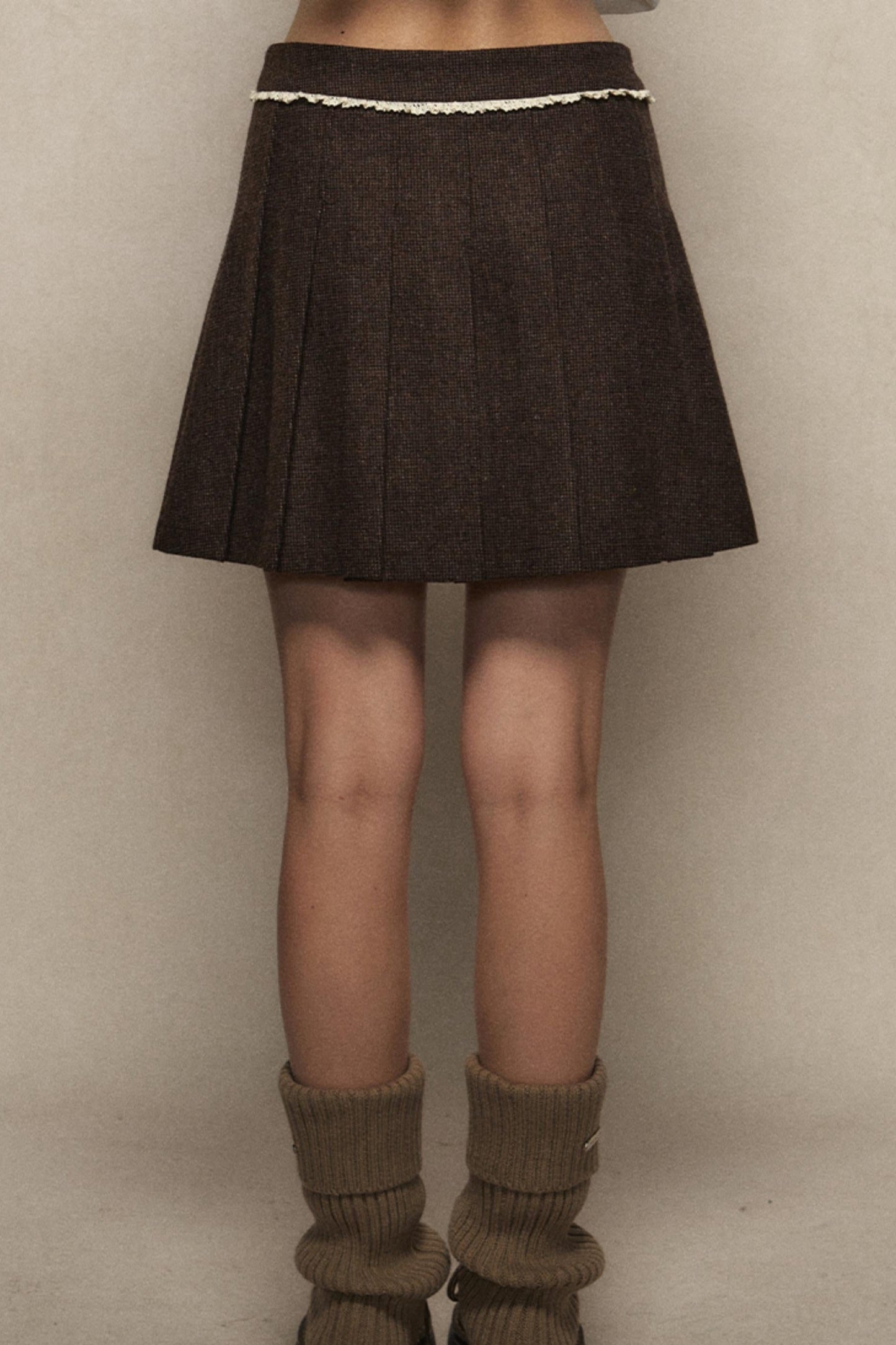 High Waist Woolen Pleated Skirt Set-Up