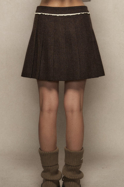 High Waist Woolen Pleated Skirt Set-Up