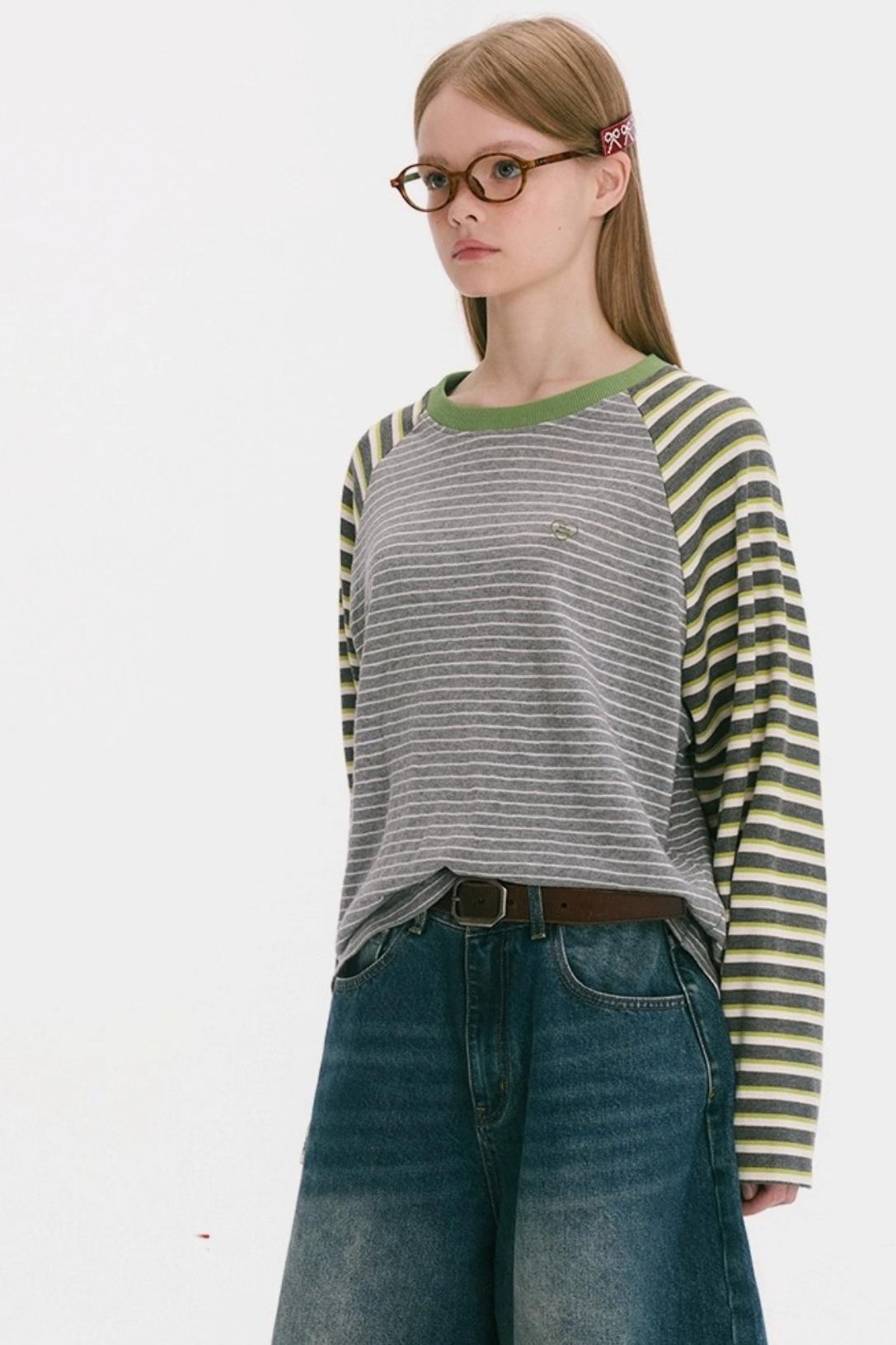Striped Raglan Sleeve Slim Top
