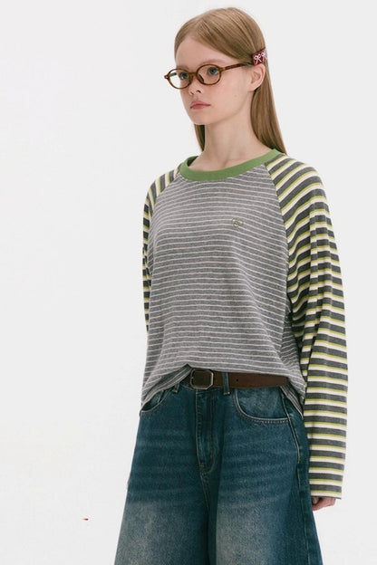 Striped Raglan Sleeve Slim Top
