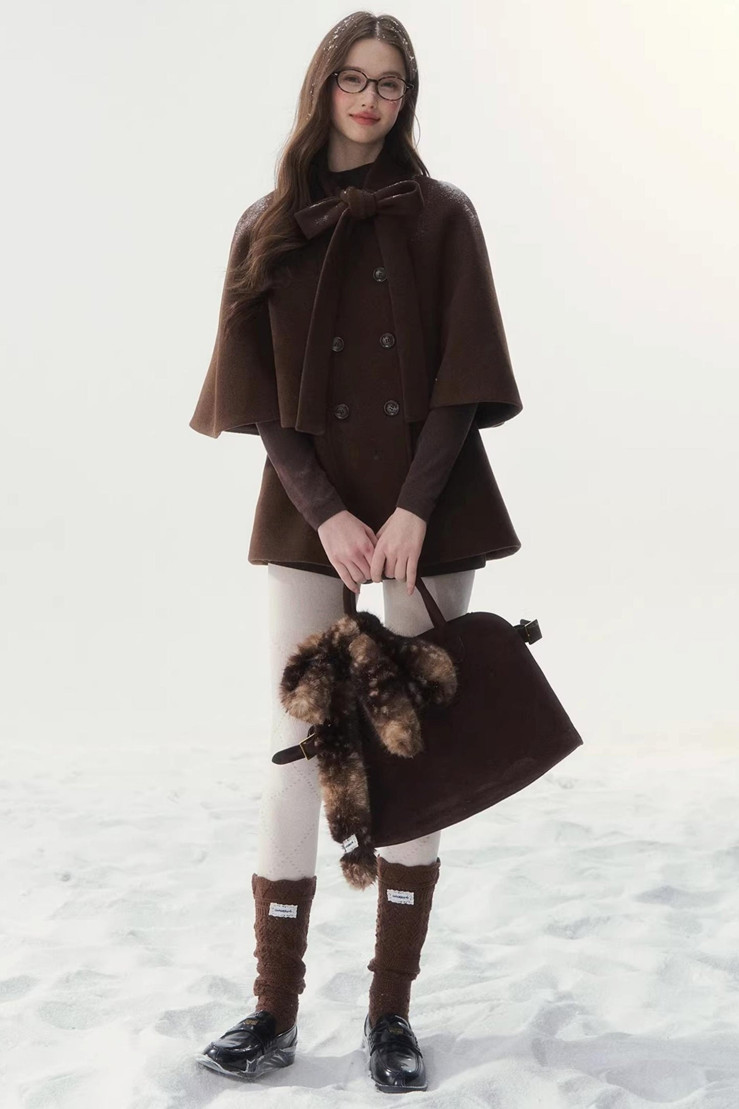 Cocoa Double-Breasted Cape Coat