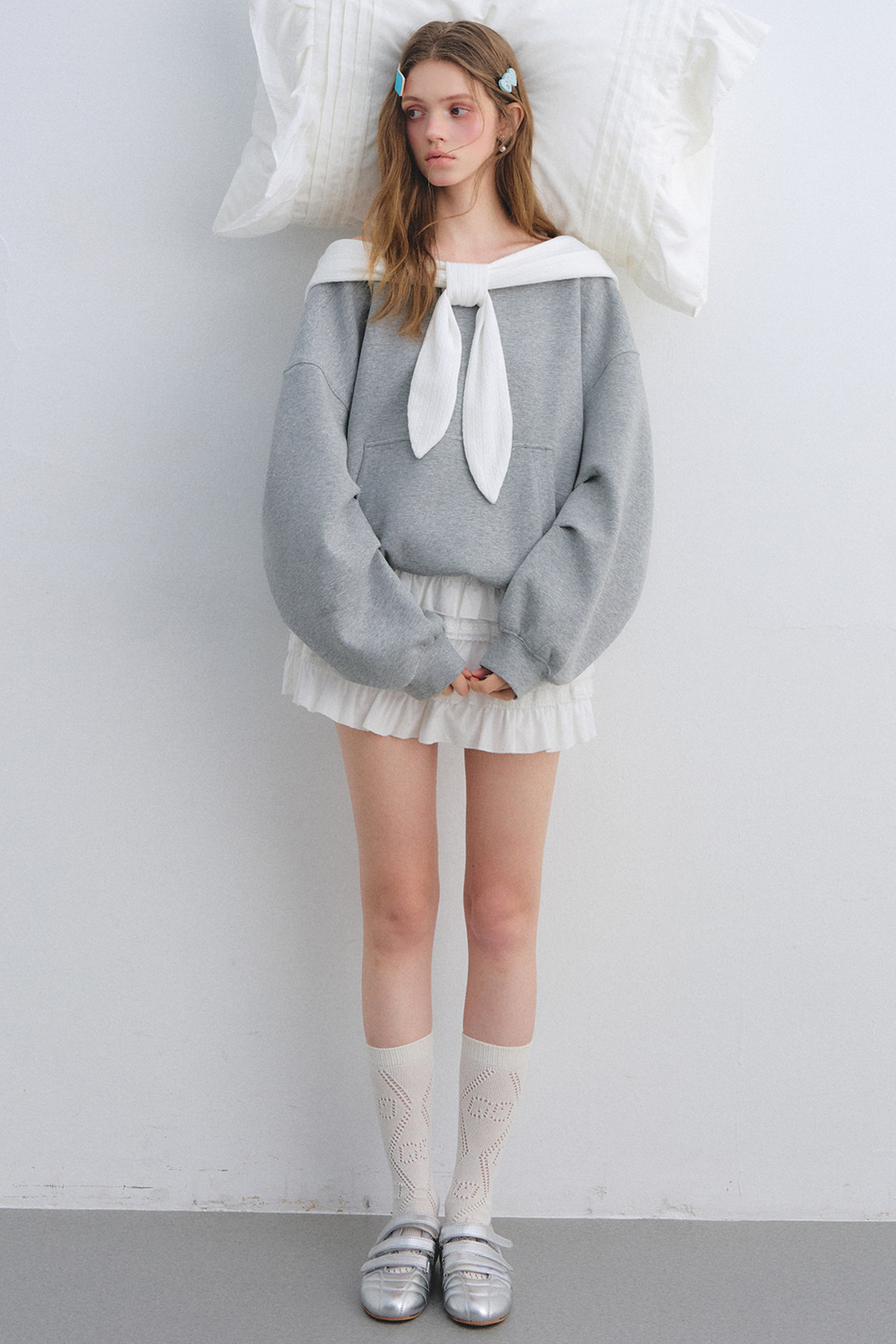 Rabbit Ear Off-Shoulder Sweatshirt