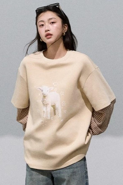 Lyocell Cotton Patchwork Plaid Sweatshirt