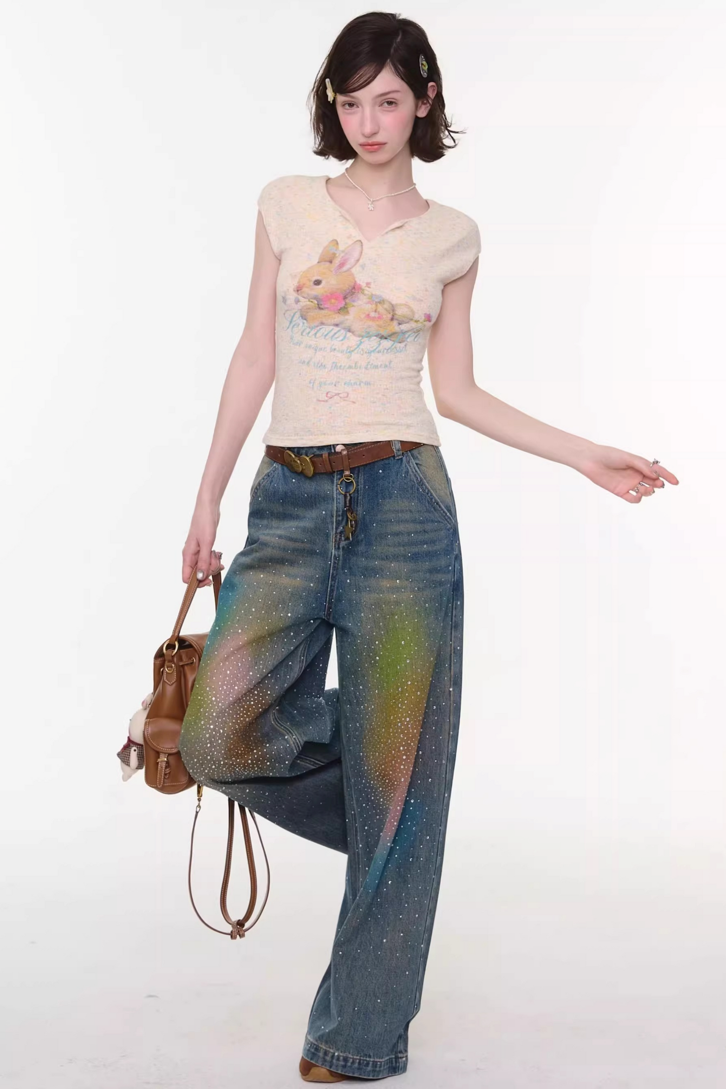 Apricot Rabbit Print Top