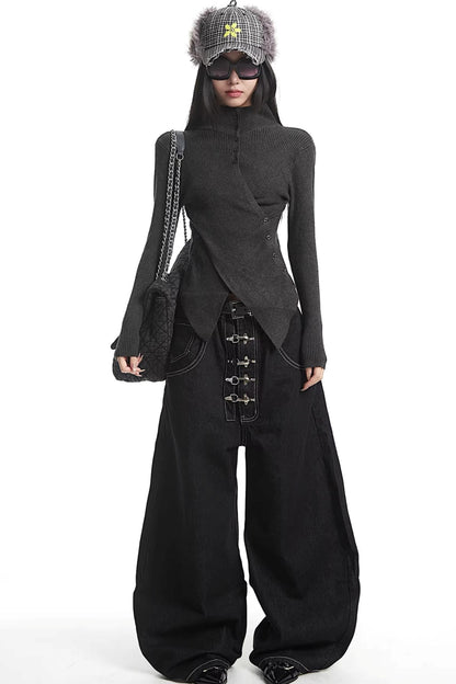 Black Half-High Collar Knit Sweater