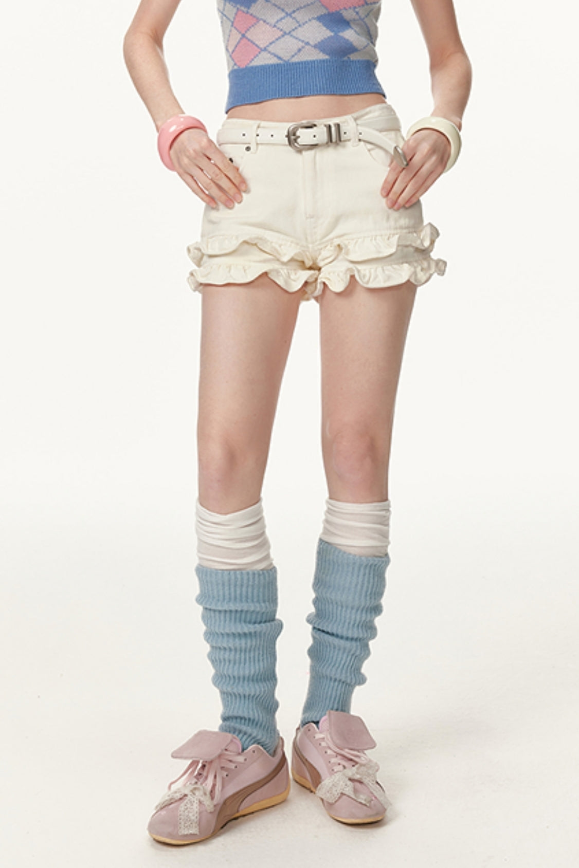 Khaki Lace Denim Shorts