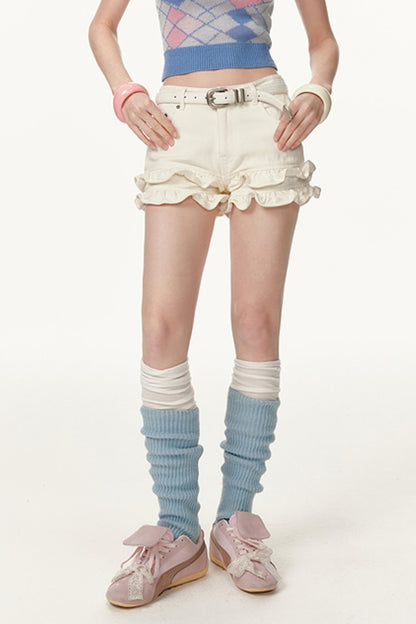 Khaki Lace Denim Shorts