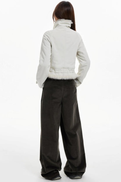 Plush Collar Slim Zippered Jacket