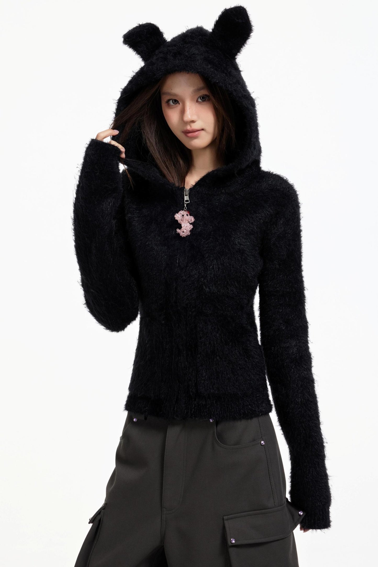 Swingable Hooded Plush Coat