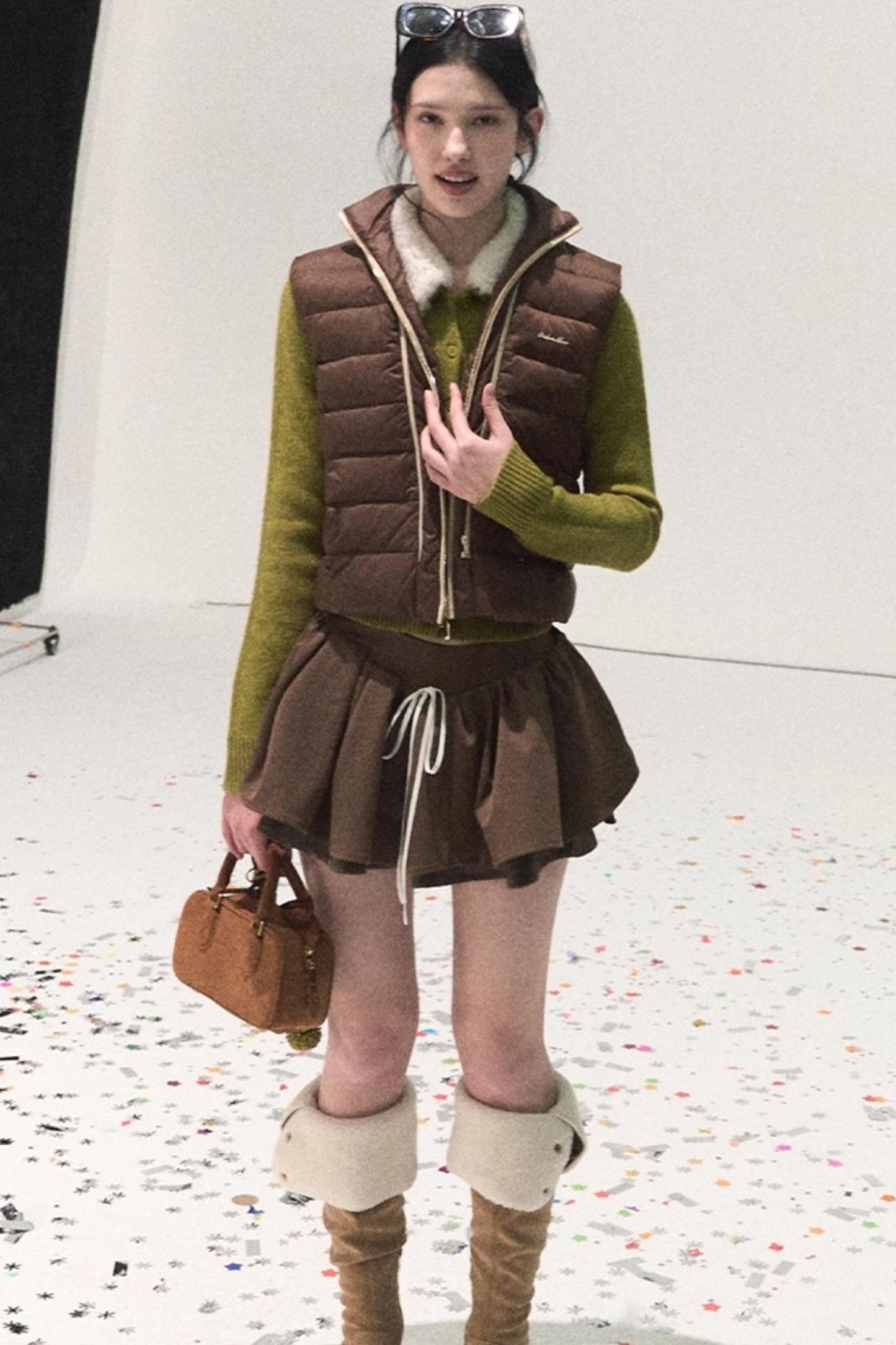 Plaid Color-Blocked A-Line Skirt