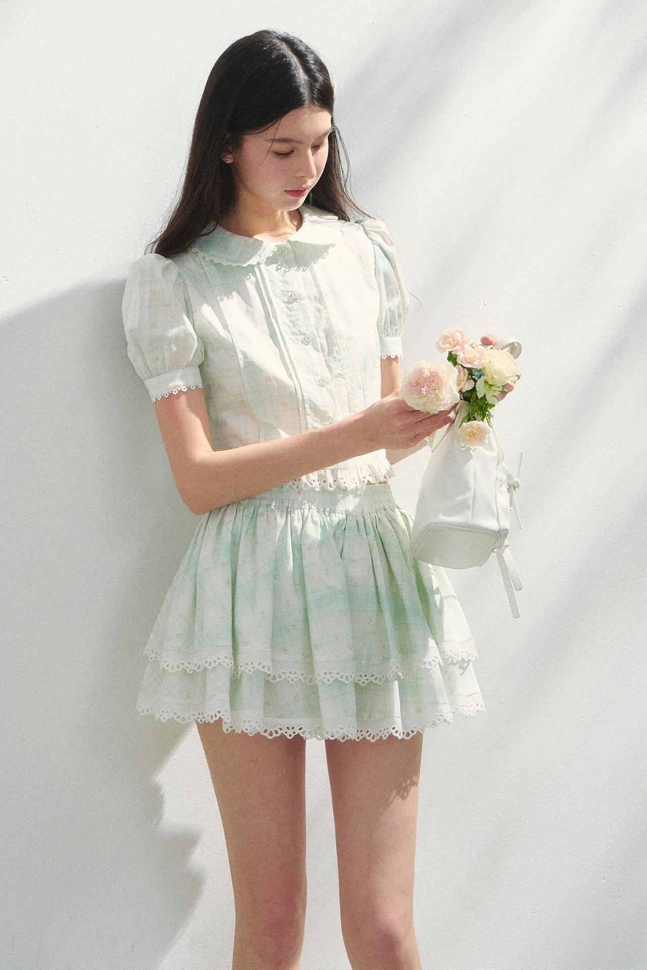 Mint Check Cake Skirt Set-Up