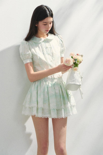 Mint Check Cake Skirt Set-Up