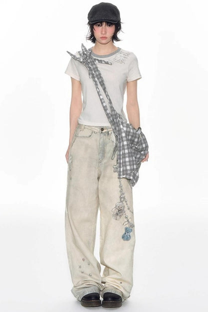 Hand-Painted 3D Printed Womens Wide-Leg Pants