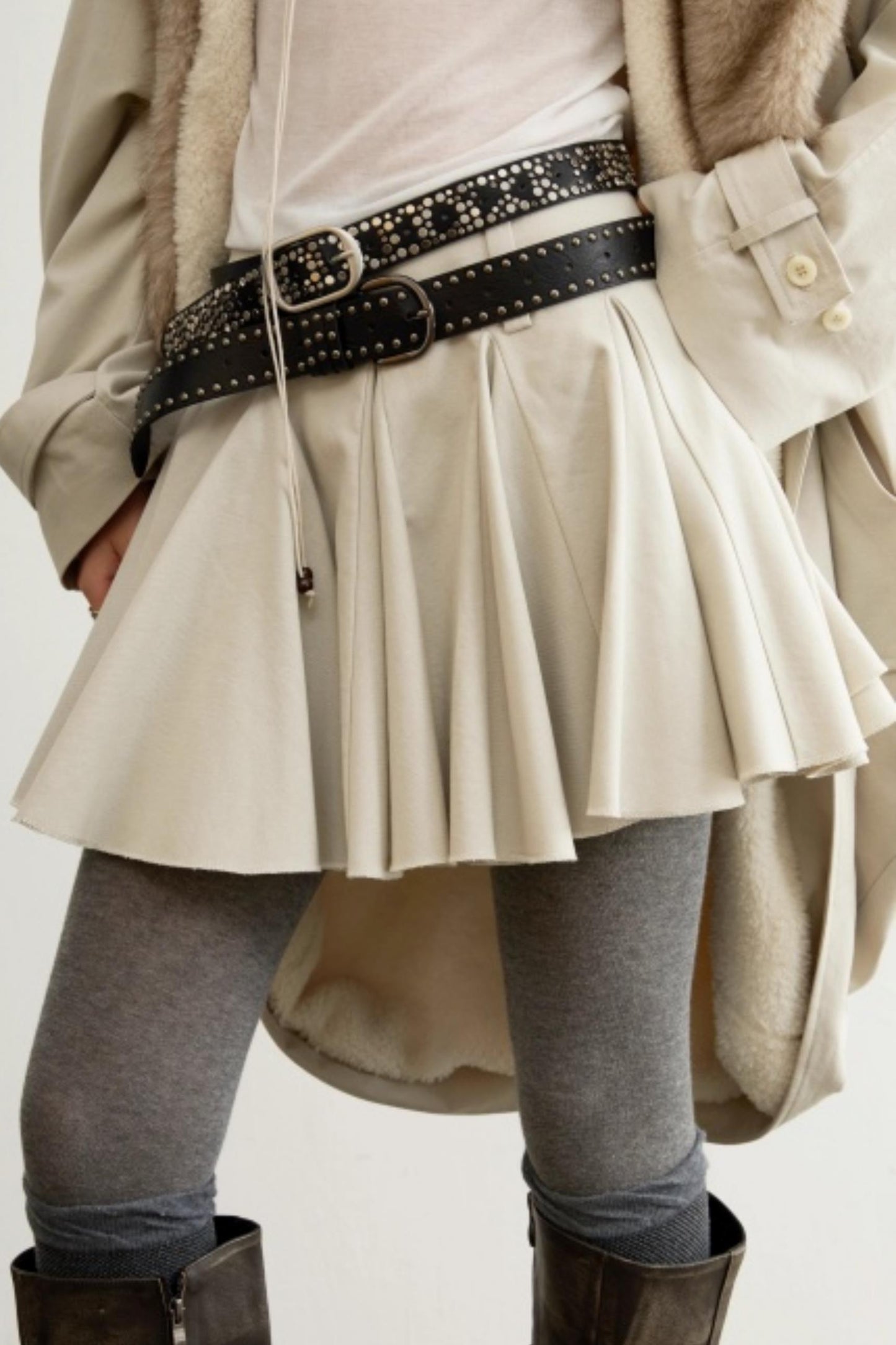 Retro Distressed Fur Collar Jacket Set-Up