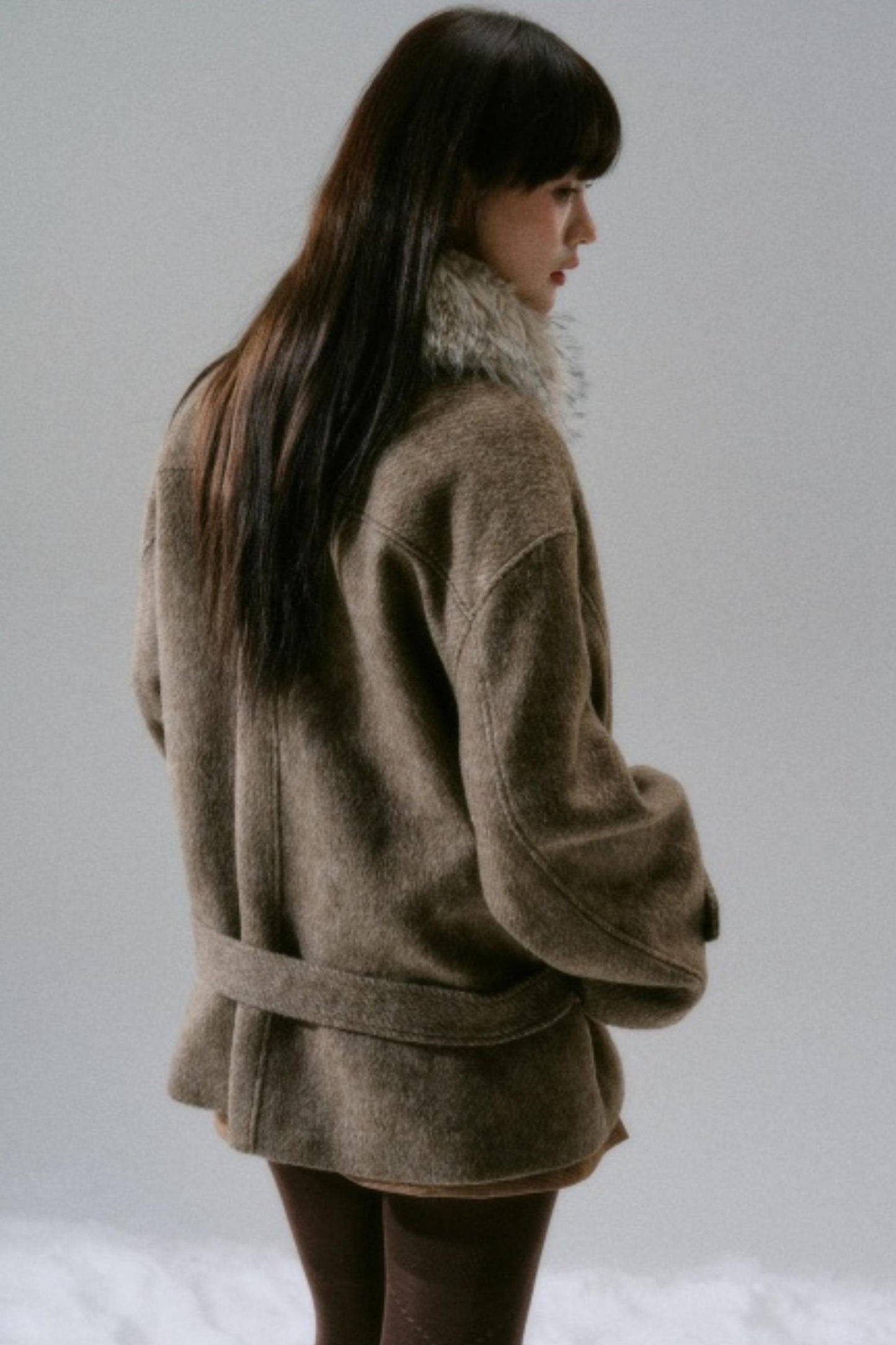 Bow Fur Collar Wool Coat