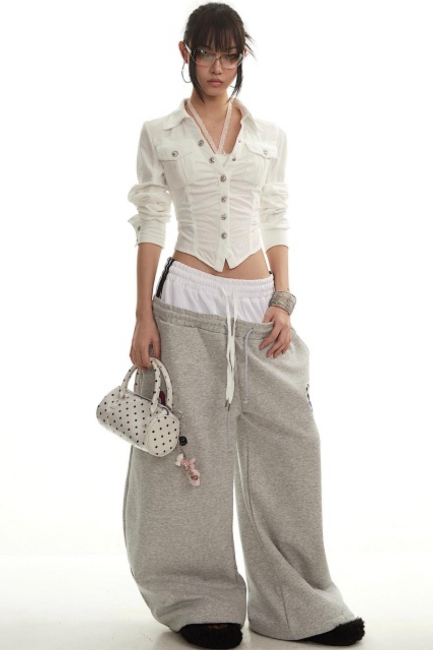 Apricot Rhinestone Pleated Shirt