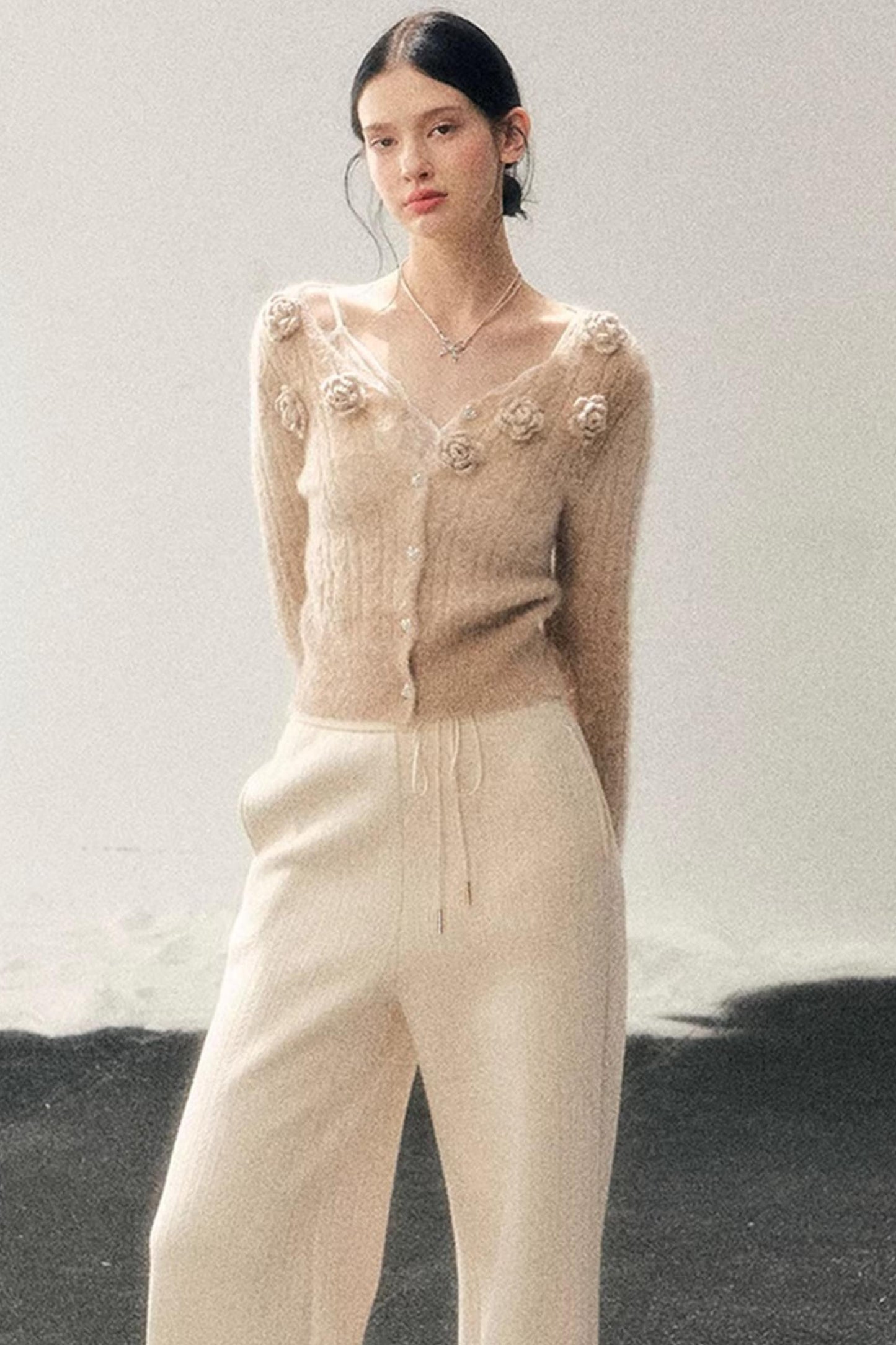 French Floral V-Neck Sweater