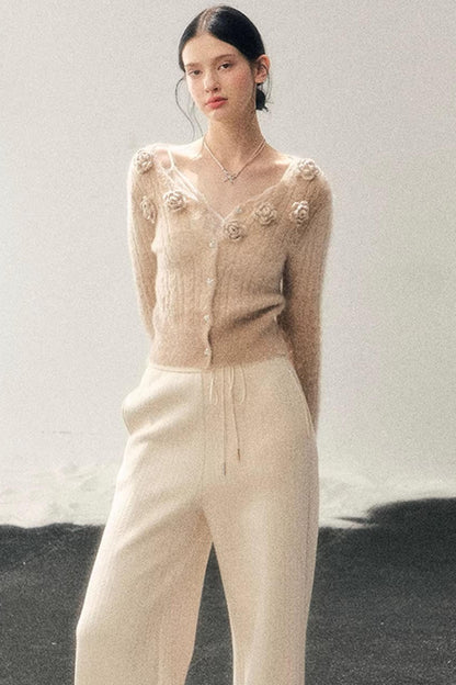 French Floral V-Neck Sweater