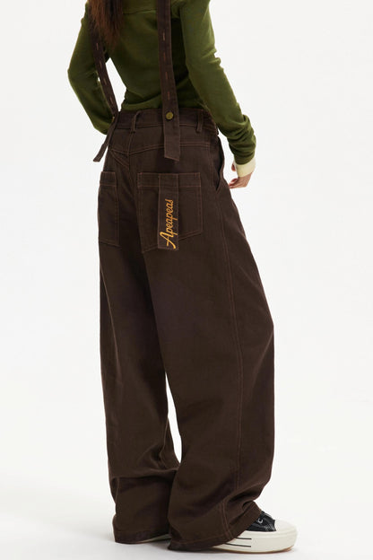Retro Contrast Suspender Pants