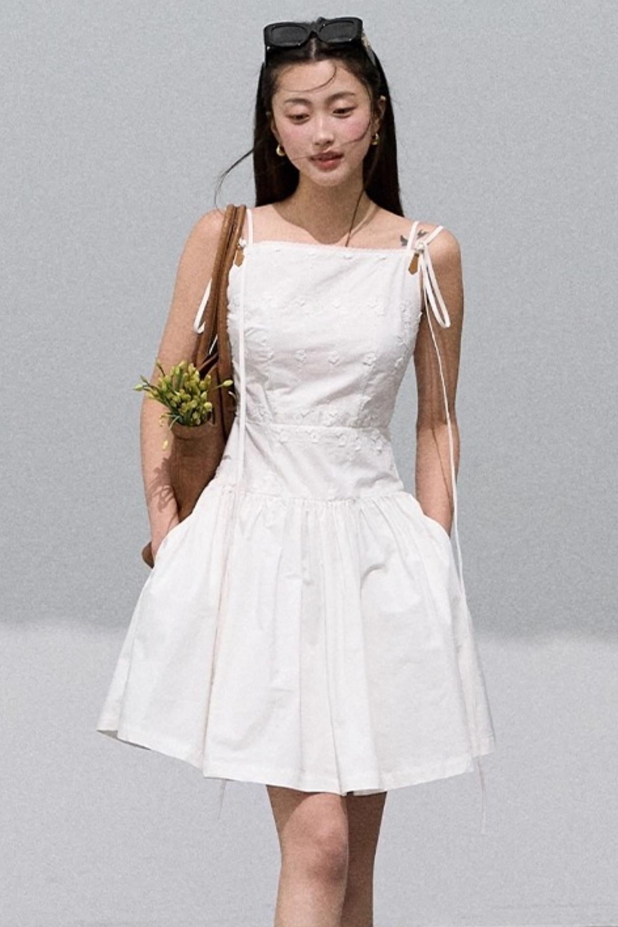 Three-Dimensional White Slip Dress