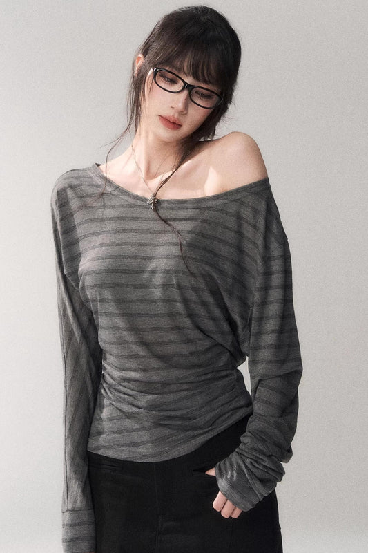 Striped Tencel Off-Shoulder Top