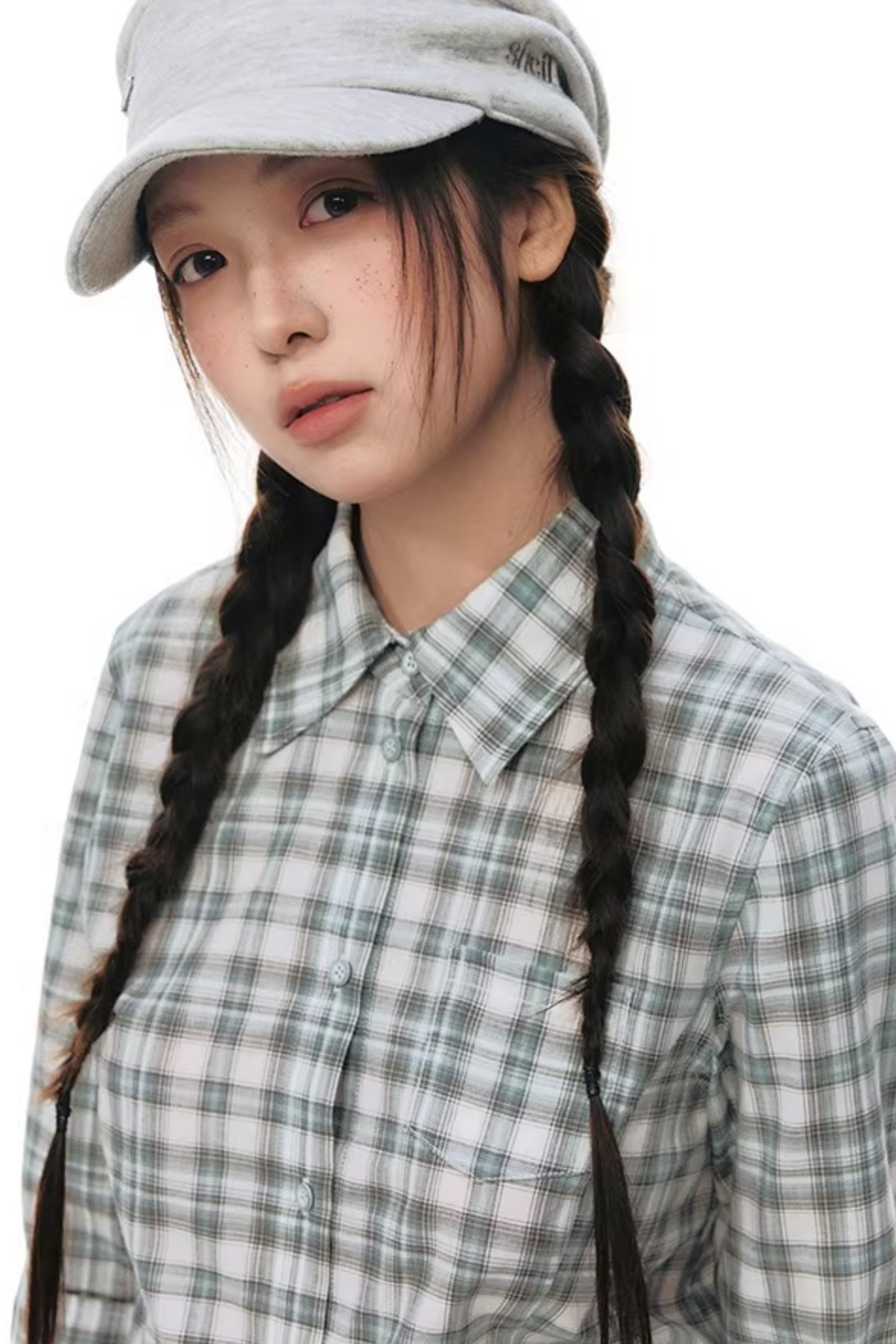 Plaid Cotton Waist-Cinching Blouse