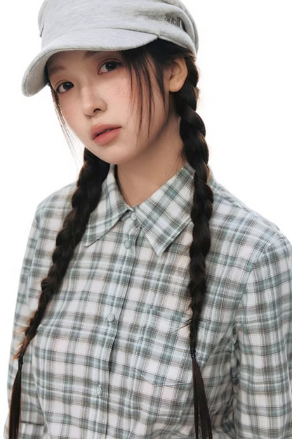 Plaid Cotton Waist-Cinching Blouse