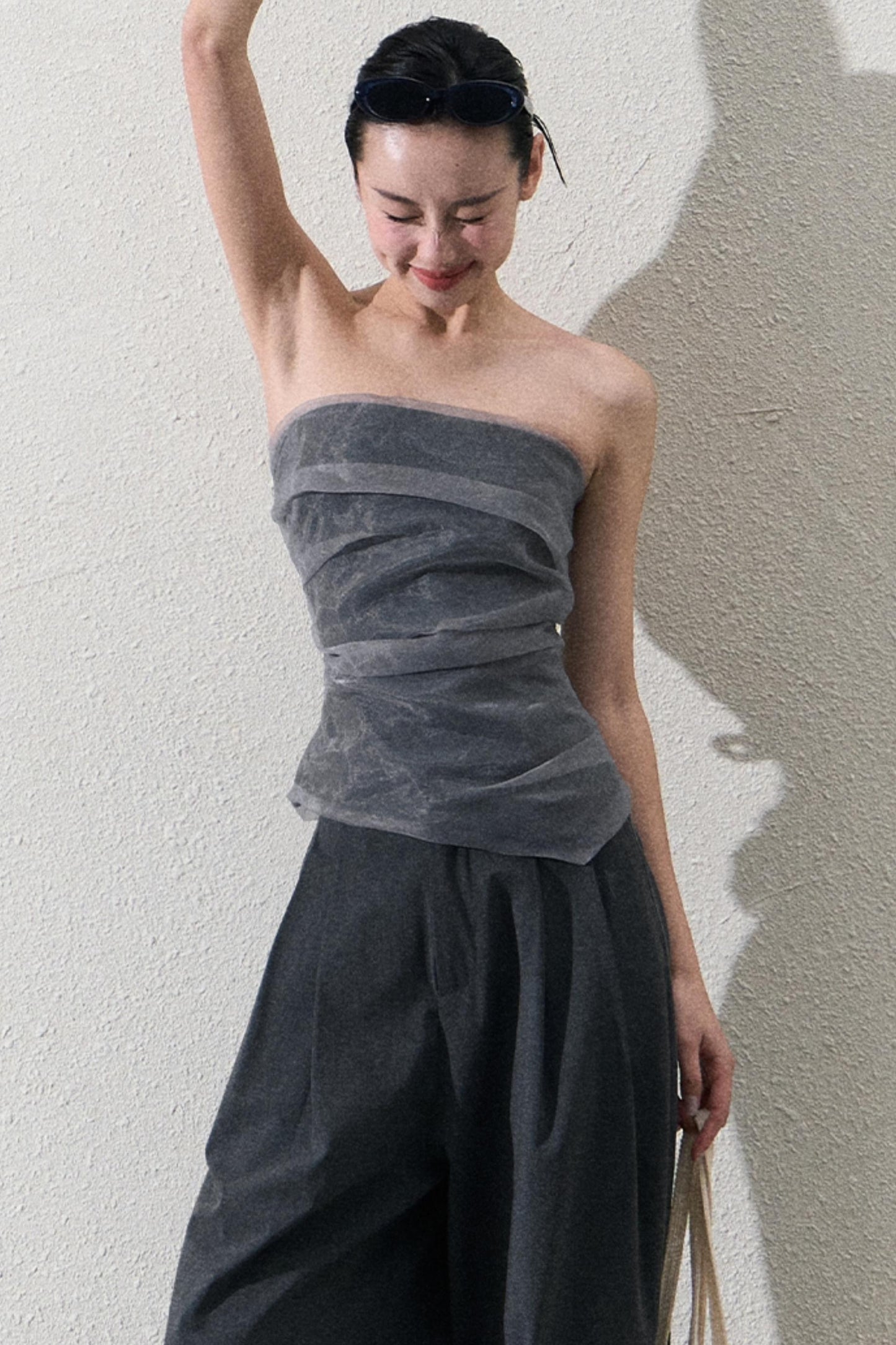 캐주얼 슬림 자켓 & 와이드 레이스 팬츠 세트 