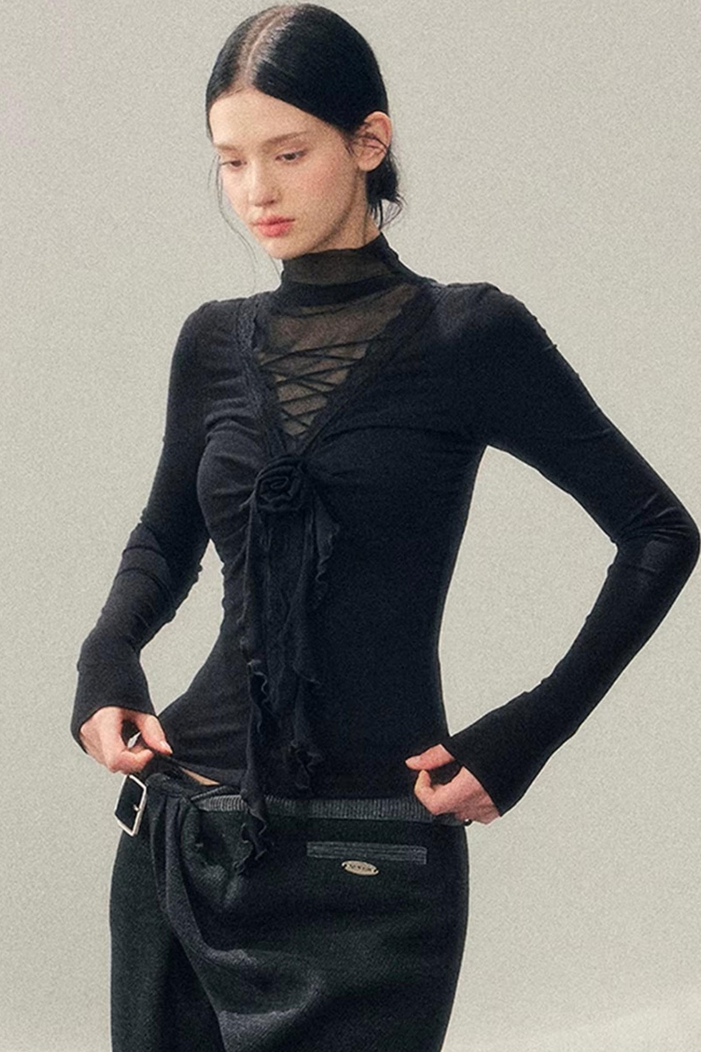 High-Neck Lace Winter Top