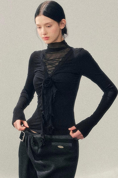 High-Neck Lace Winter Top