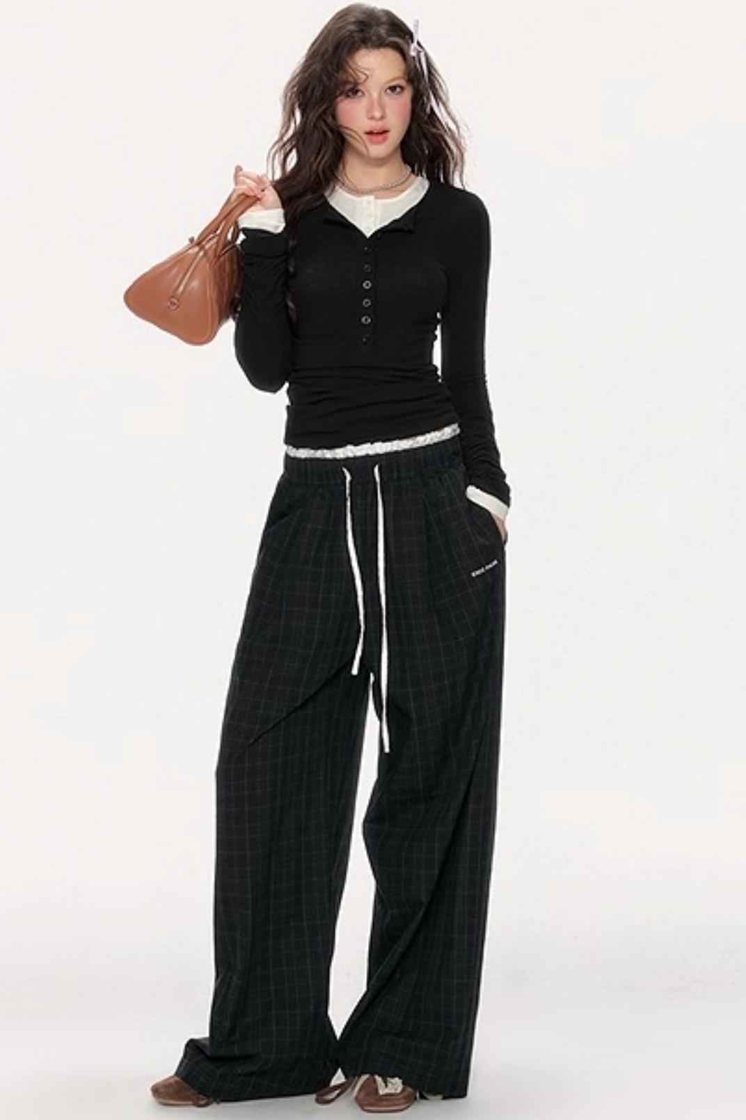 Retro Check Drawstring Pants