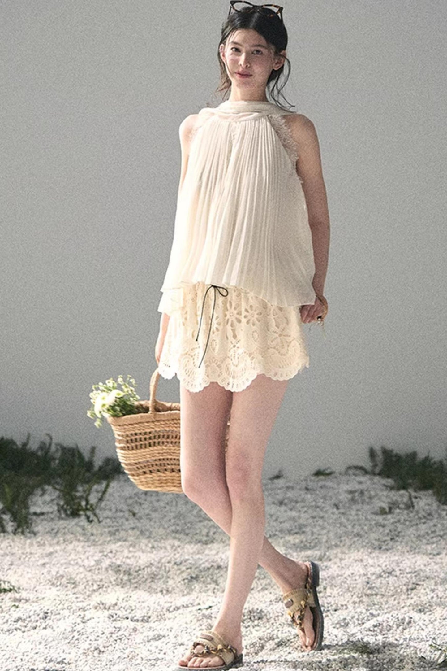 Summer Sheer Pleated Chiffon Shirt