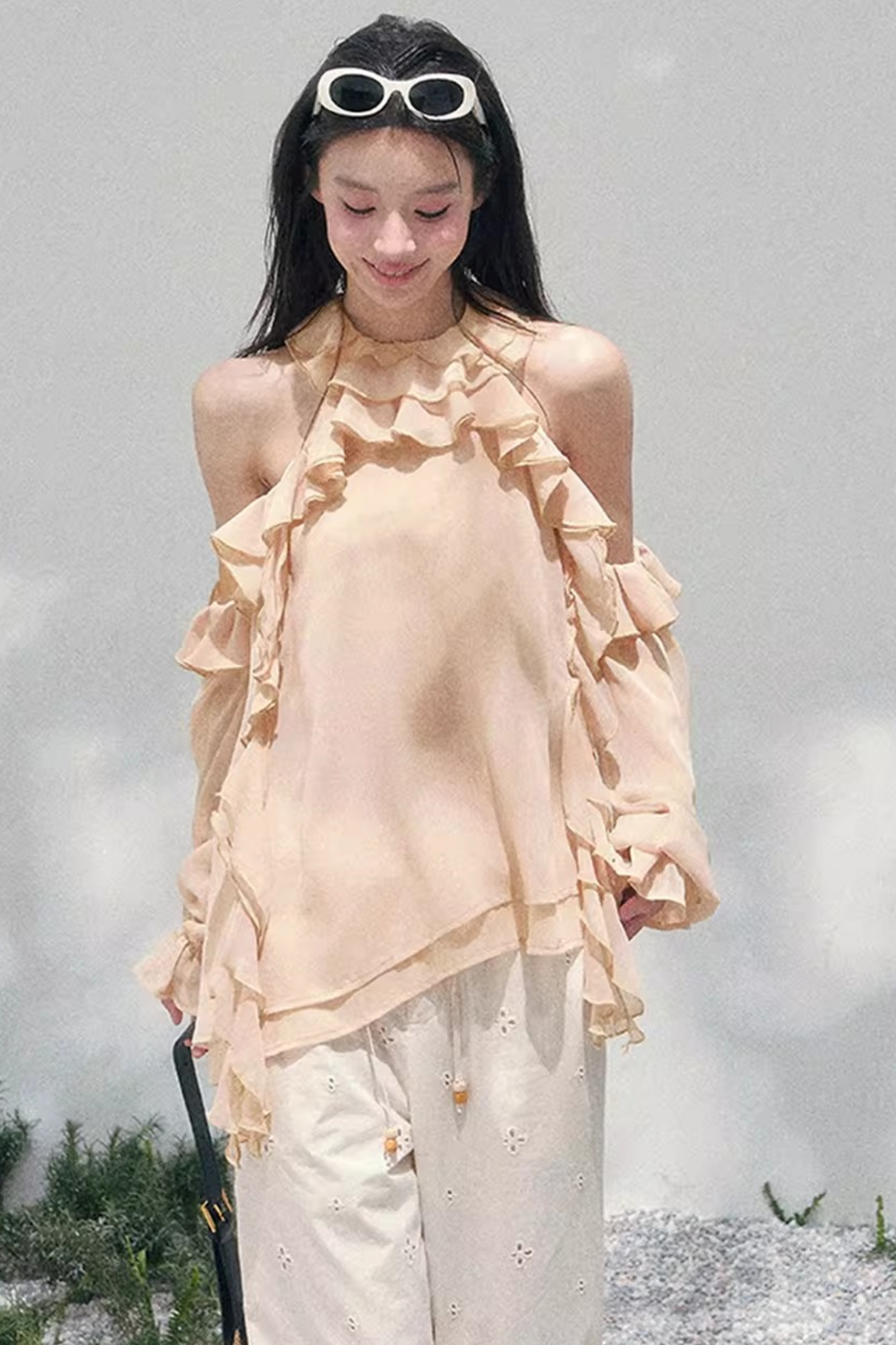 Ruffled Edge Off-Shoulder Top