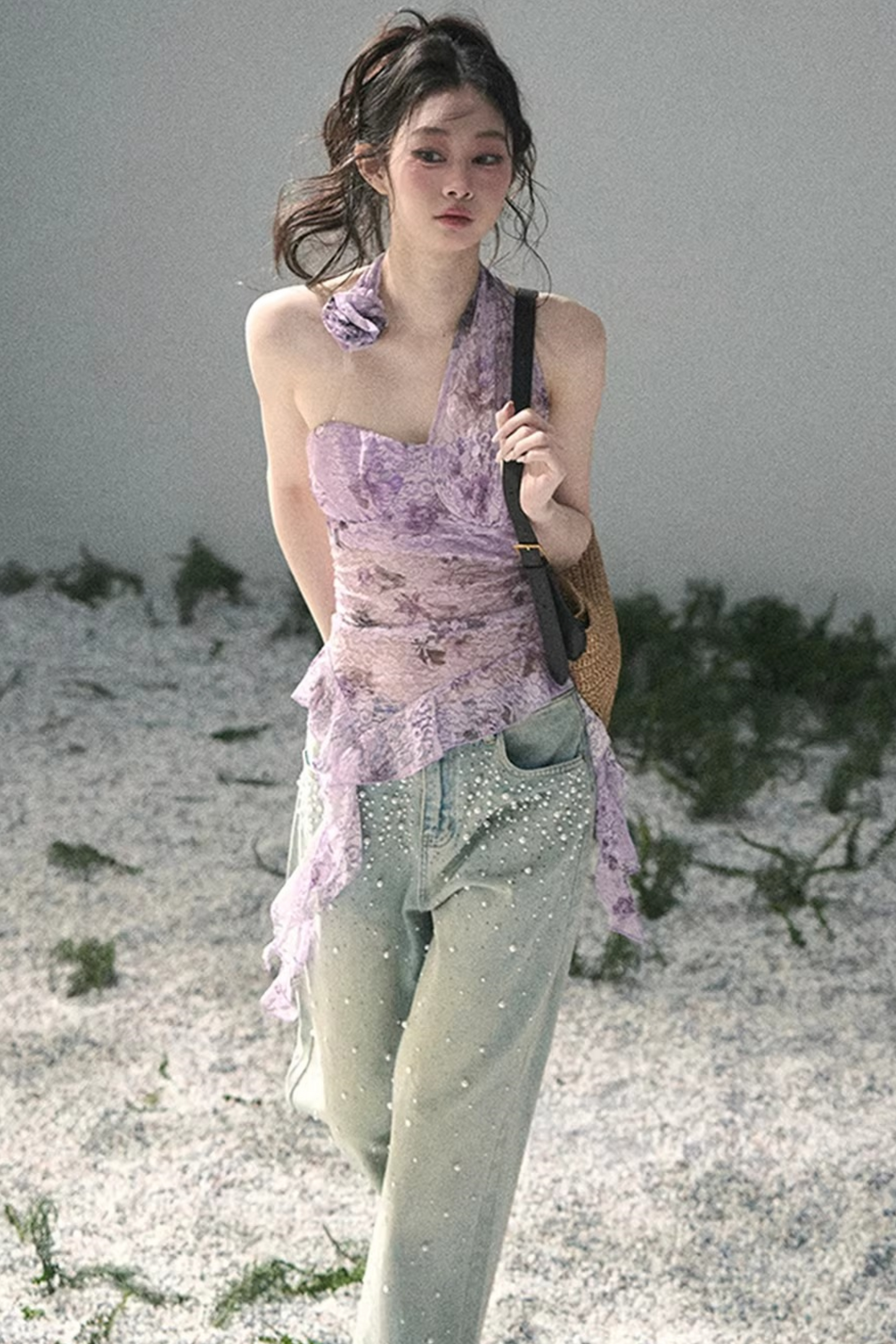 자주색 바우히니아 리본 탑