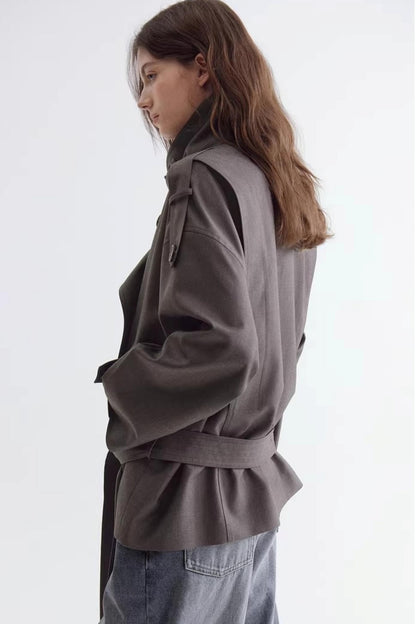 Off-Shoulder Double-Breasted Trench Coat