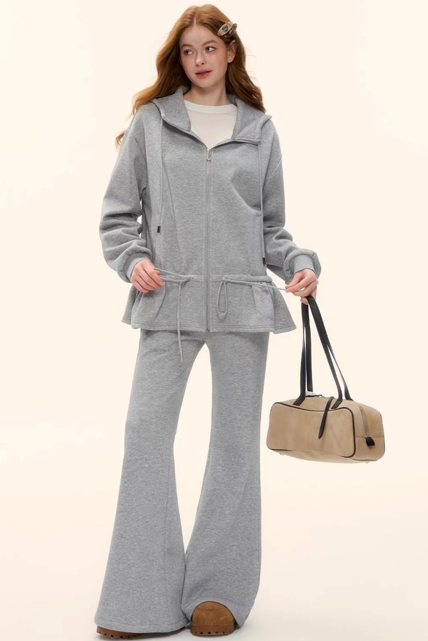 Hooded Drawstring Fleece Jacket Set-Up