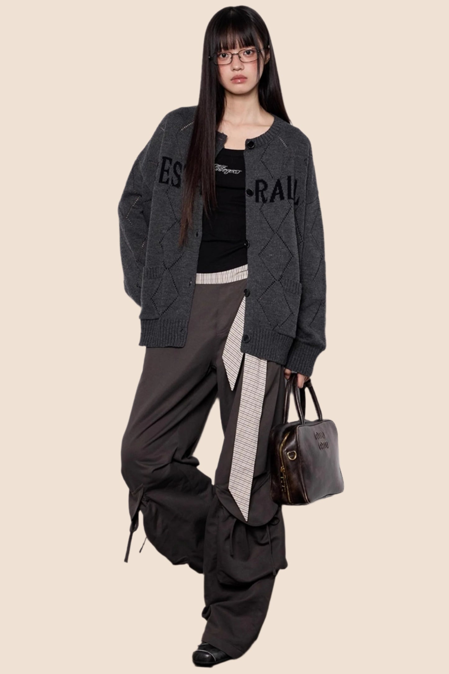 Cut-Out Monogram Casual Knit Cardigan