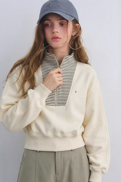 Striped Patchwork Half-Zip Jacket