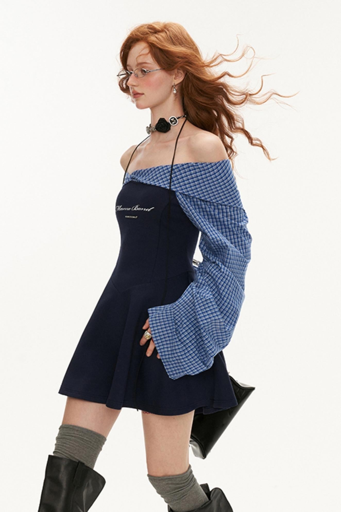 Stitched Balloon Sleeve Shoulder Dress