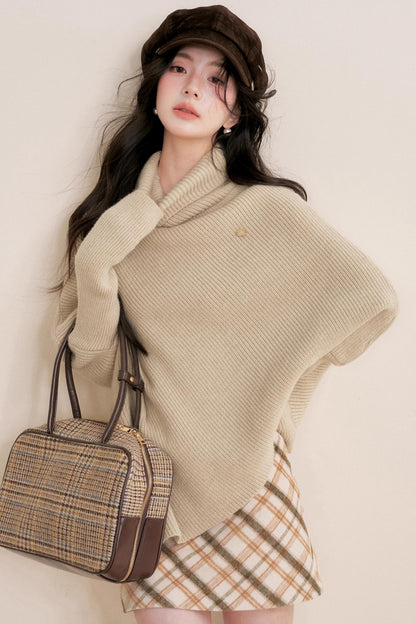Oatmeal Asymmetrical Cape Sweater