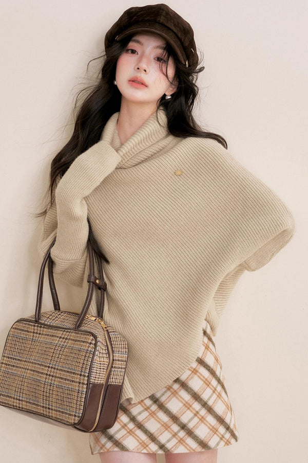 Oatmeal Asymmetrical Cape Sweater